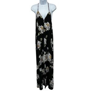 Smell the Roses Floral Sleeveless Racerback Flowy Leg Slit Maxi Dress